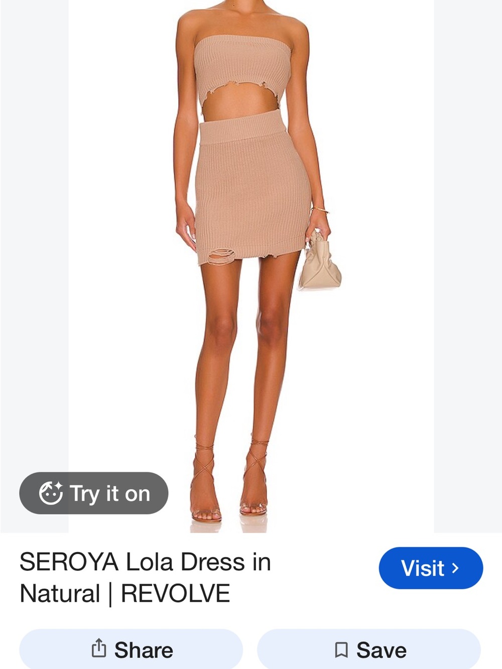 SER.O.YA Ribbed Mini Skirt in Natural Tan